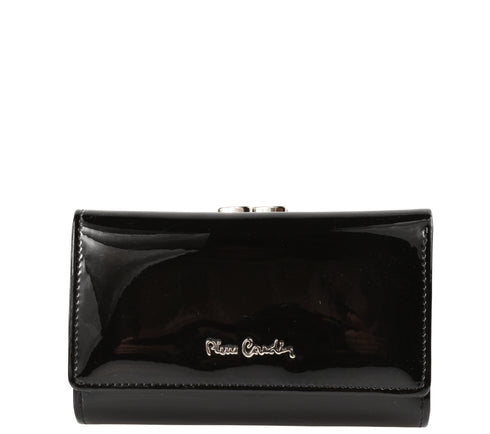 Portofel casual, dama, PIERRE CARDIN 108, negru, piele lacuita